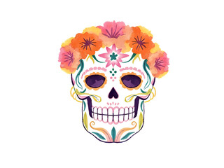 Colorful Sugar Skull Calavera Illustration
