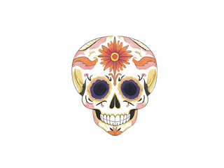 Colorful Sugar Skull Calavera Illustration
