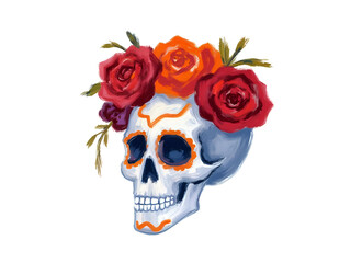 Colorful Sugar Skull Calavera Illustration
