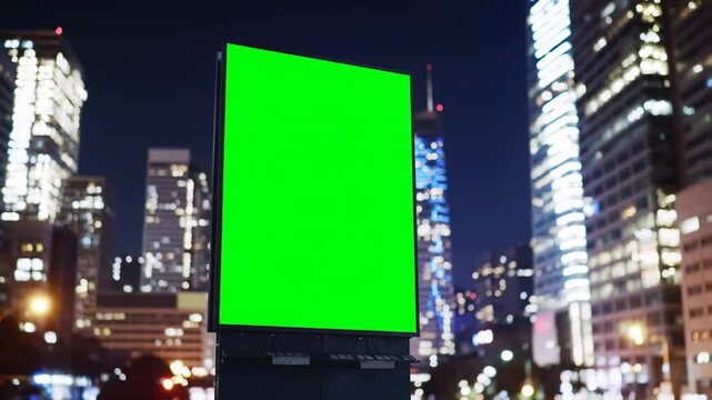 Billboard Timelapse Green Screen at Night in Cityscape