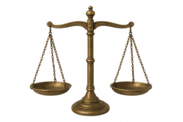 Gleaming golden balance scale representing legal fairness, justice concept weighing impartiality against transparent backdrop