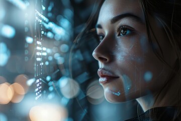 digital frame face scan code of a young woman