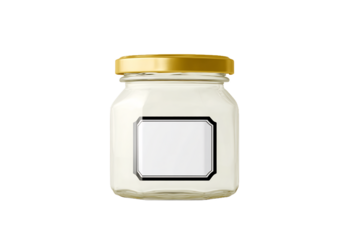 Minimal honey jar mockup white background glass container with blank label space for branding suitable for gourmet food packaging advertising and product marketing