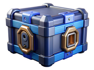 Futuristic blue and gold loot chest with ornate latch and lock
