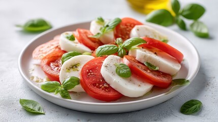 Fresh caprese salad with tomato and mozzarella slices