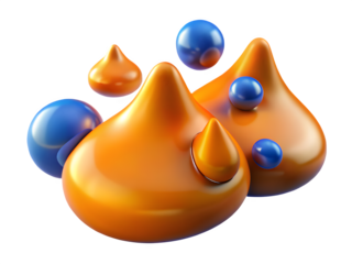 Abstract liquid drops and spheres in orange and blue colors