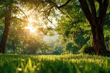 Obraz premium Lush park at sunset