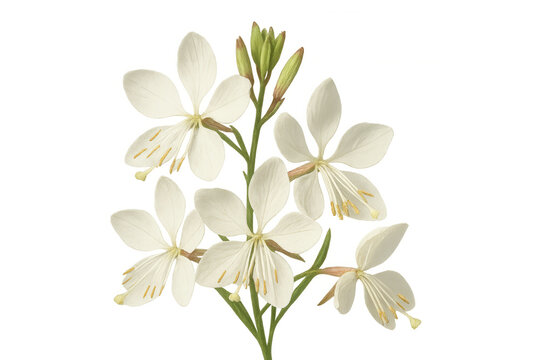 Delicate white gaura blossoms floating against transparent backdrop, lending graceful botanical accent for design compositions