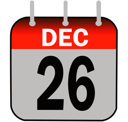 26 December boxing day calendar vector illustration on white background
