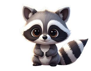 Obraz premium 3D Cartoon Raccoon Character Smiling Isolated on Transparent Background PNG