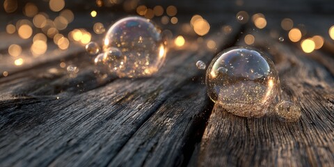 Golden orbs on weathered wood