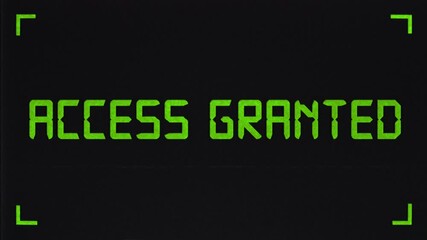 This is a stock motion graphic that shows unique video overlay, with digital signal Access Granted with alpha channel in a seamless loop.