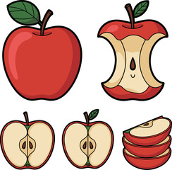 Collection of Ripe Red Apples Showing Whole Fruit Cut Halves and Apple Core With Seeds and Slices Ready for Enjoyment