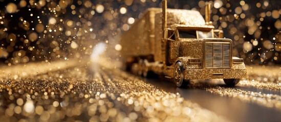 Golden glitter truck on a bed of sparkling gold