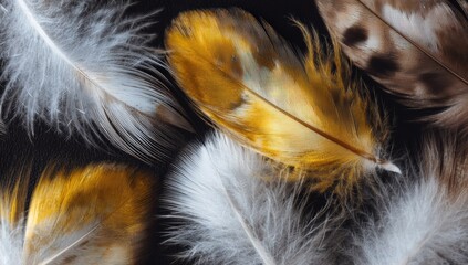 Obraz premium Close-up of several bird feathers in various colors