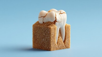 Decayed tooth embedded in a sugar cube