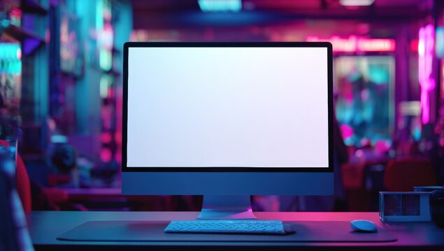 Modern computer monitor in a trendy cafe