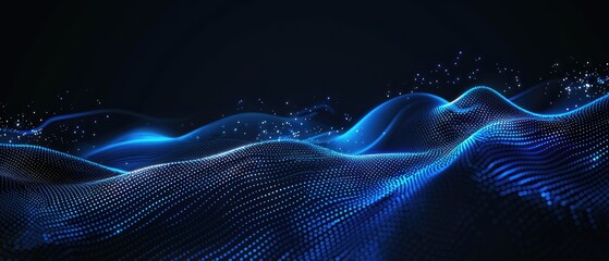 Abstract representation of digital waves with glowing blue lines and particles against a dark background