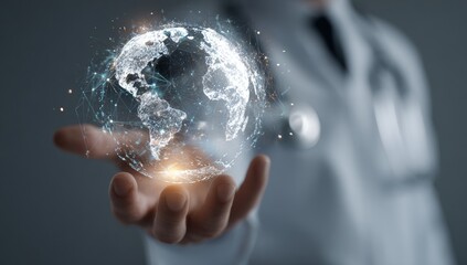 Doctor holding a holographic Earth