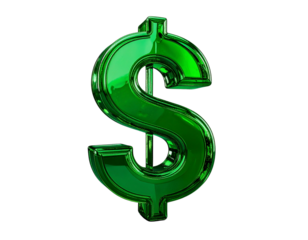 3D Green Glass Dollar Sign Floating Isolated on Transparent Background PNG
