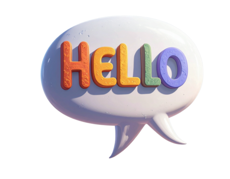 3D Hello Speech Bubble with Rounded Design Isolated on Transparent Background PNG - Powered by Adobe