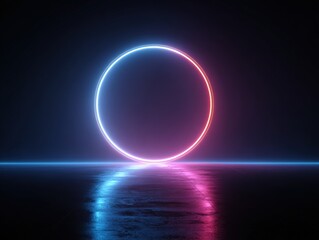 Neon circle on reflective surface