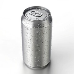 Wet aluminum soda can on white background. can of soda