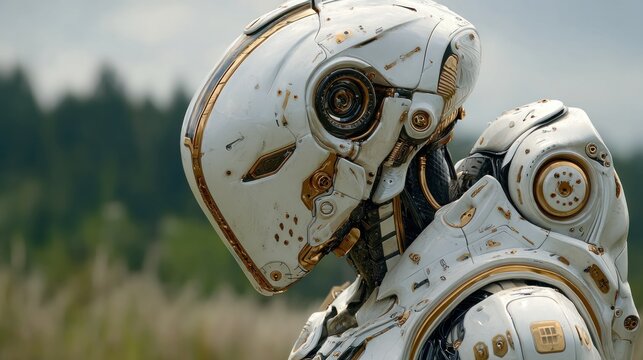 Futuristic android in nature, advanced technology and elegant design
