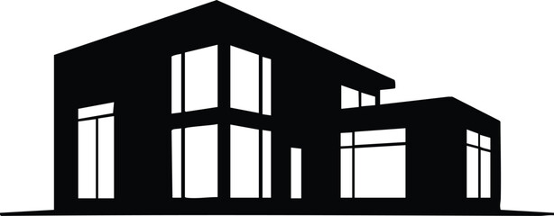 Modern house silhouette, showcasing sleek architectural design with large windows, embodying contemporary living and minimalist aesthetics