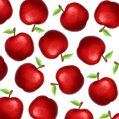 Vibrant red apple fruit seamless pattern on a white background