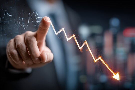 Businessman pointing at a declining graph