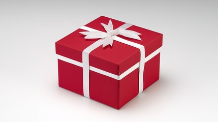 Red gift box with white ribbon and bow, centered product shot on clean background.