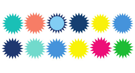 Collection of colorful starburst shapes.