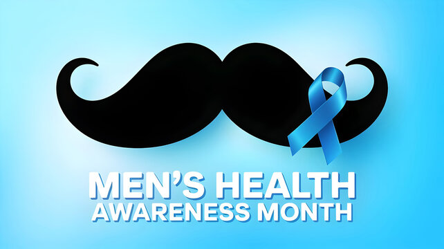 Movember men’s health awareness month concept with black moustache and blue ribbon symbol on white background - Powered by Adobe