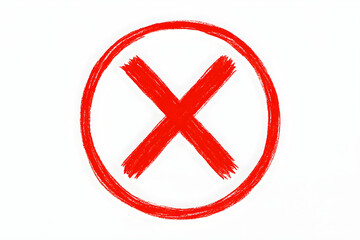 Obraz premium Red Hand Drawn Cross Mark with Grunge Circle on White Background