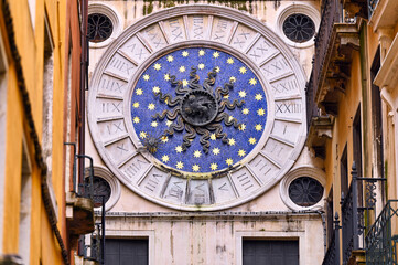 Backside of Torre dell Orologio, San Marco Square, Venice, Italy. Renaissance tower with mechanical clock