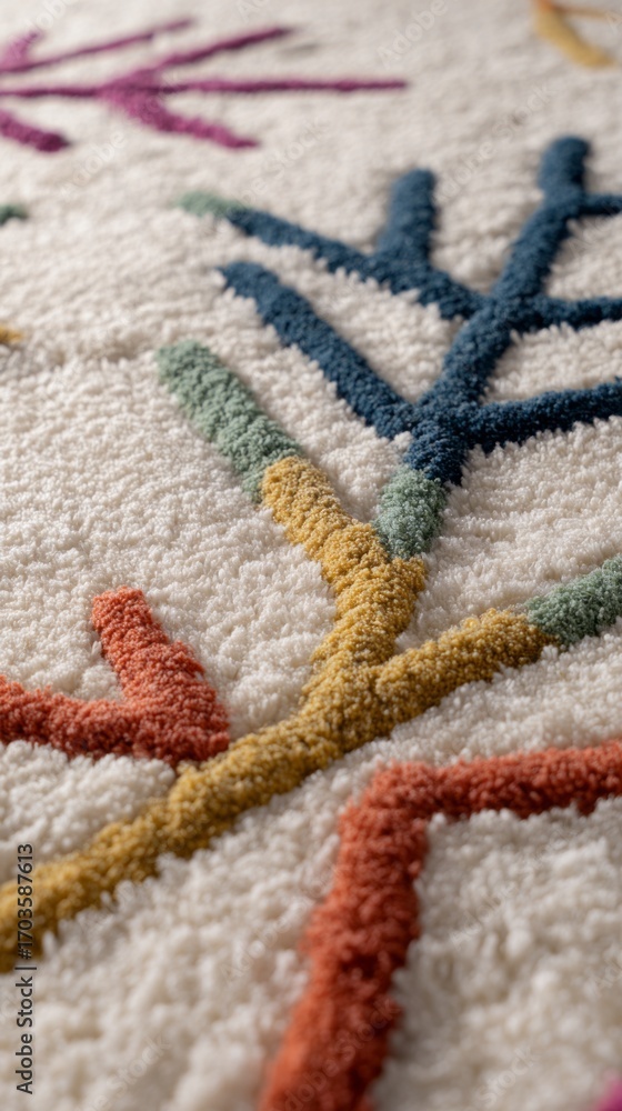 Aufkleber modern decorative rug featuring colorful abstract patterns on a soft surface in a cozy living room s
