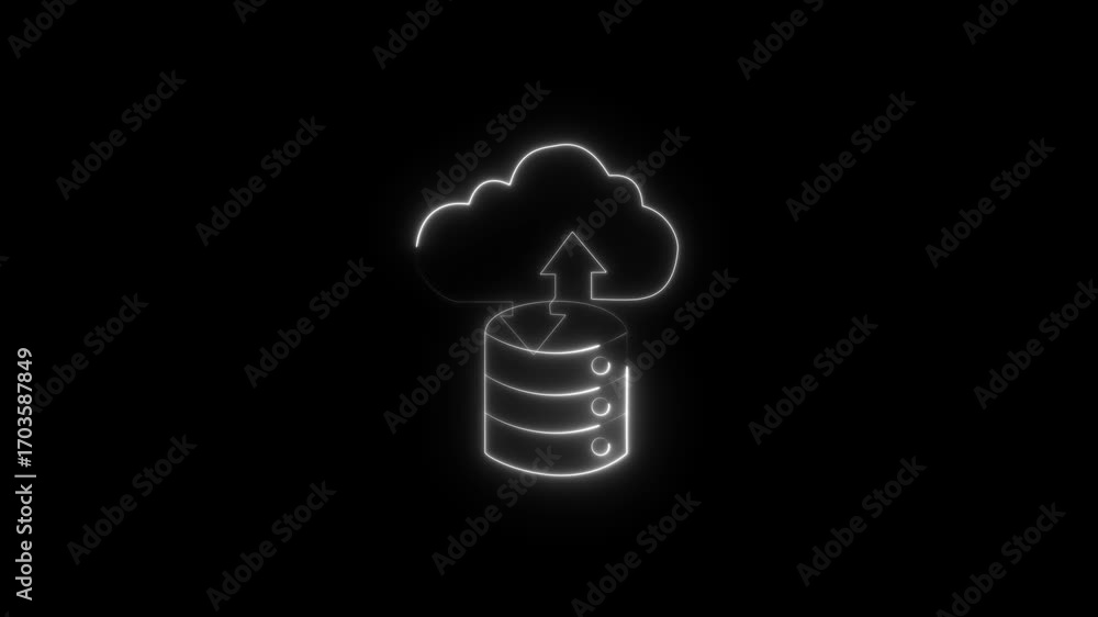 Aufkleber neon white cloud data icon animation. cloud technology concept for data management system on the bla