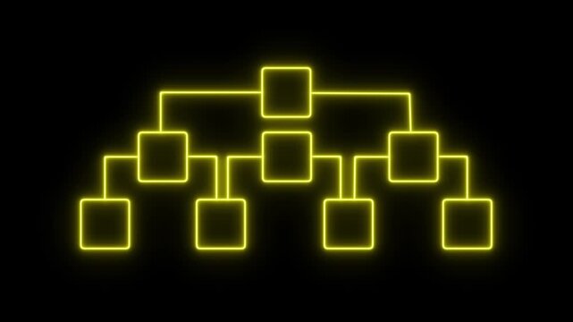 Abstract Digital Network. Dollar neon box inside. Neon line Business hierarchy monogram chart animation