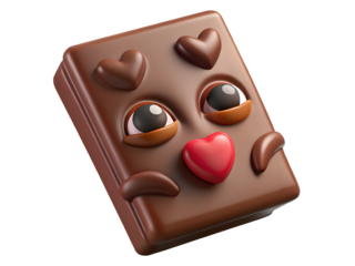 Cute chocolate bar character with big eyes and heart