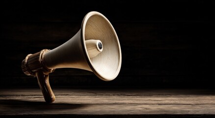 Vintage megaphone on a rustic wooden table