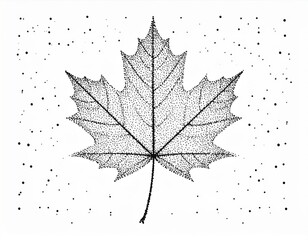 Fototapeta premium Abstract Black and White Dotted Maple Leaf Depiction on a White Background