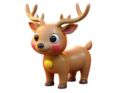 Cute cartoon reindeer with big eyes and antlers on black background - Powered by Adobe