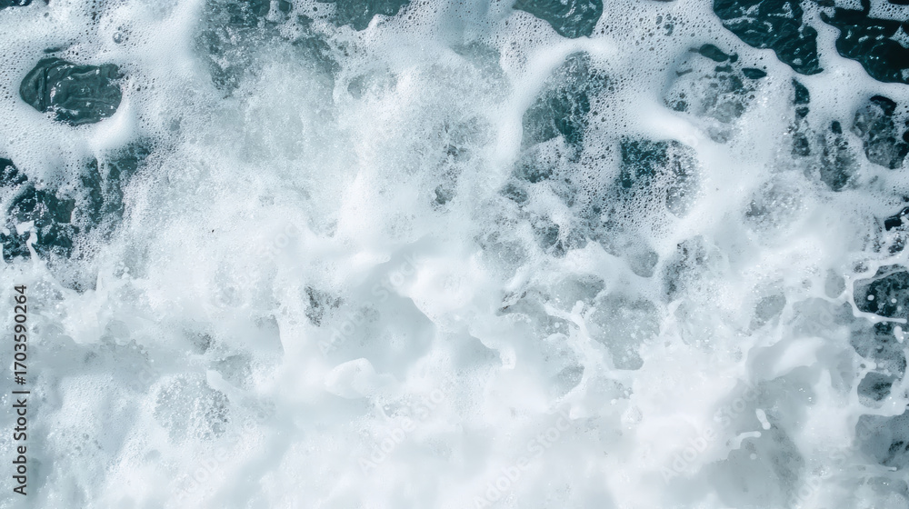 Poster foamy water surface creating dynamic patterns and textures in vibrant ocean scene
