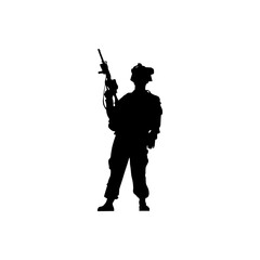 design of a soldier holding a weapon on a white background