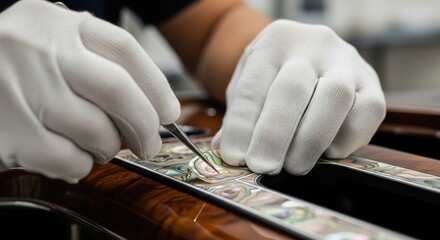 Artisan working on a mother of pearl inlay a concept of luxury craftsmanship and precision