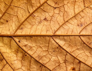 Fototapeta premium Detailed Macro of a Brown Dried Leaf Featuring Visible Veins and Texture Patterns on Neutral Background