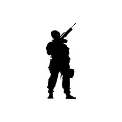design of a soldier holding a weapon on a white background