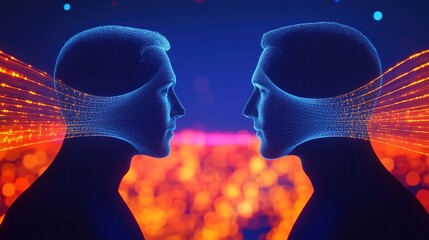 polarity. Abstract magnetic forces between two silhouettes, with glowing particles showing attraction. public awareness campaigns.