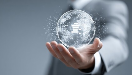 Businessman holds a digital earth